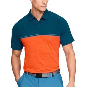 Under Armour Threadborne Calibrate Golf Polo Teal & Orange Men's Large